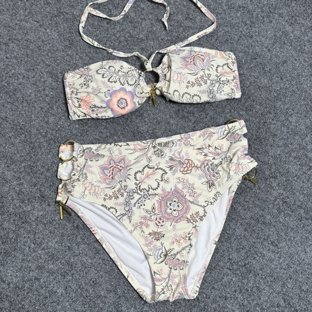 Victoria's Secret High-Waisted Floral Gold Rings Bandeau Bikini 2pc Set Large